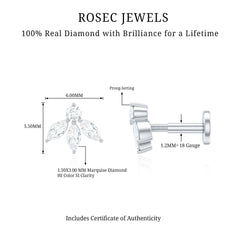 Marquise Shape Diamond Leaf Earring for Helix Piercing