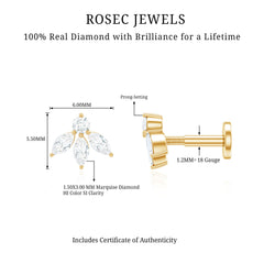 Marquise Shape Diamond Leaf Earring for Helix Piercing