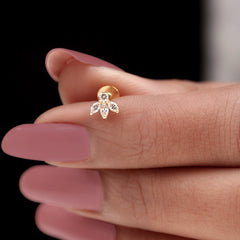 Marquise Shape Diamond Leaf Earring for Helix Piercing