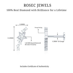 Certified Diamond Star Crawler Earring for Helix Piercing