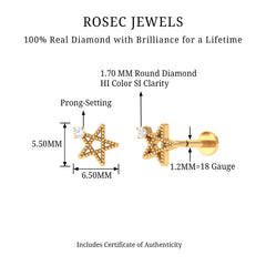 Natural Diamond Star Cartilage Earring with Beaded Gold
