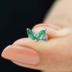 Marquise Lab Grown Emerald Leaf Earring for Helix Piercing