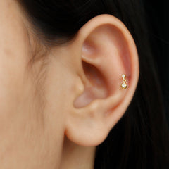 Round Cut Natural Diamond Drop Helix Earring