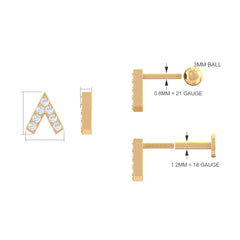 Genuine Diamond V Shape Earring for Tragus Piercing in Gold