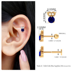 Blue Sapphire Owl Helix Earring