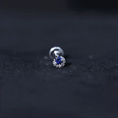 Dainty Blue Sapphire and Diamond Moon Helix Earring