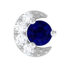 Dainty Blue Sapphire and Diamond Moon Helix Earring