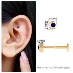 Dainty Blue Sapphire and Diamond Moon Helix Earring