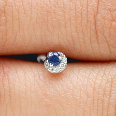 Dainty Blue Sapphire and Diamond Moon Helix Earring