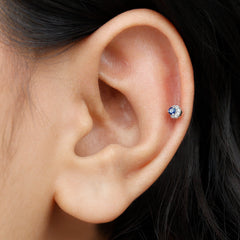 Dainty Blue Sapphire and Diamond Moon Helix Earring