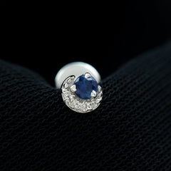 Dainty Blue Sapphire and Diamond Moon Helix Earring