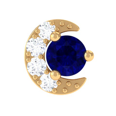 Dainty Blue Sapphire and Diamond Moon Helix Earring