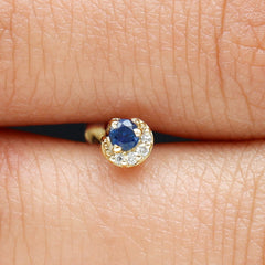Dainty Blue Sapphire and Diamond Moon Helix Earring