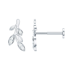 Diamond Vine Leaf Earring for Helix Piercing