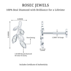 Diamond Vine Leaf Earring for Helix Piercing