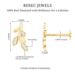 Diamond Vine Leaf Earring for Helix Piercing
