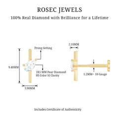 Pear Shape Diamond Solitaire Helix Earring for Her