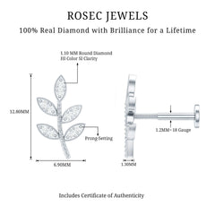 Diamond Leaf Earring for Helix Piercing