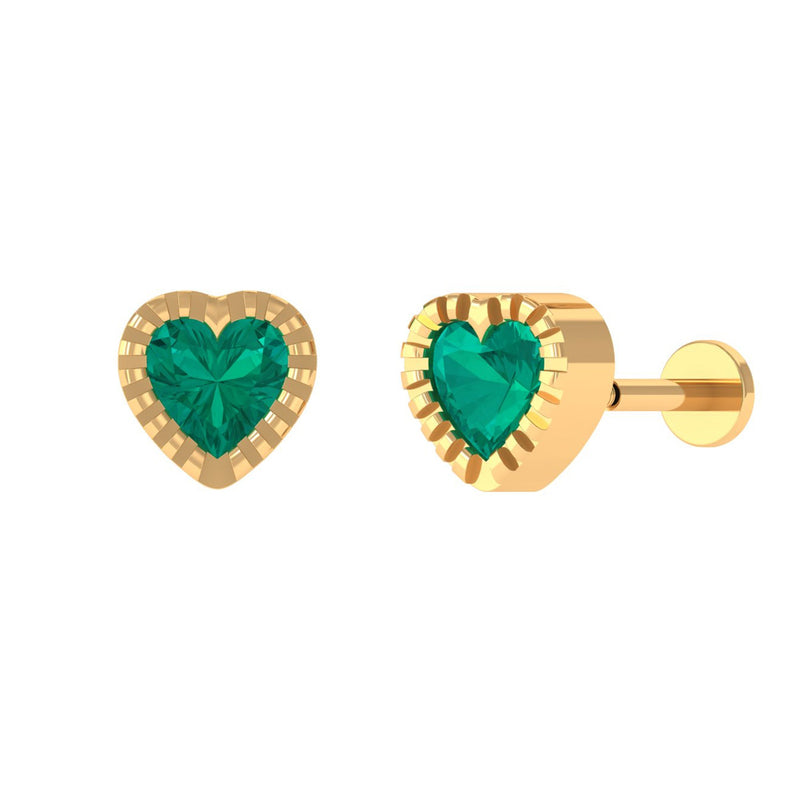 Natural Emerald Heart Earring for Helix Piercing