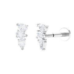 Pear Shape Diamond 3 Stone Earring for Tragus Piercing
