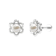 Freshwater Pearl Flower Earring for Upper Lobe Piercing
