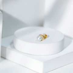 Natural Pearl Solitaire Helix Earring with Diamonds