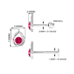 Natural Ruby Simple Tragus Earring