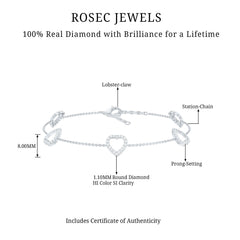 Certified Diamond Heart Chain Bracelet in Prong Setting
