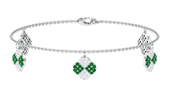 Certified Lab Grown Emerald Chain Charm Bracelet with Moissanite
