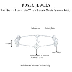 Certified Princess Cut Lab Grown Diamond Wedding Chain Bracelet