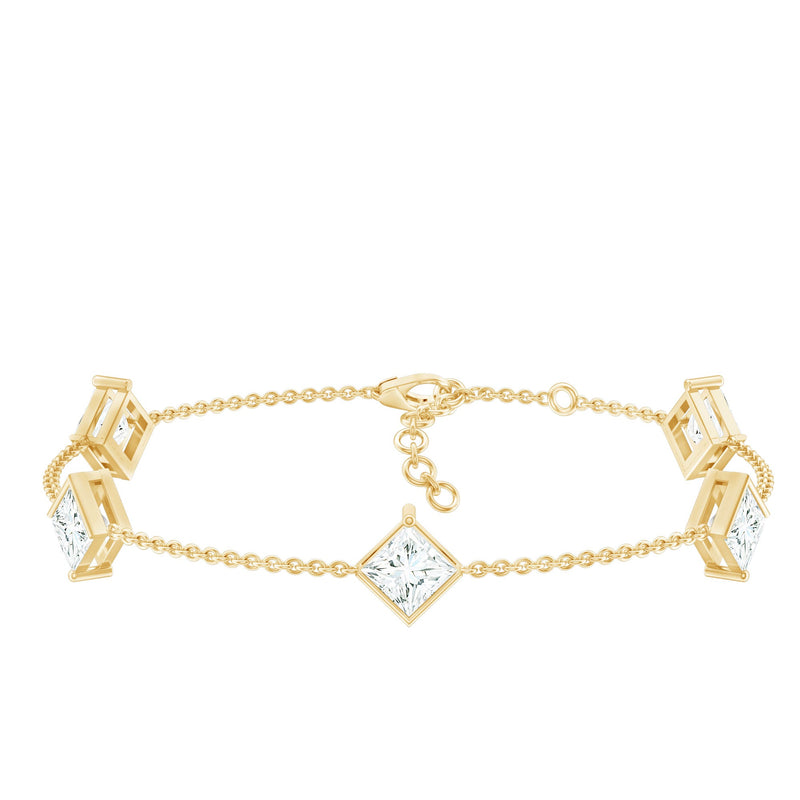 Certified Princess Cut Lab Grown Diamond Wedding Chain Bracelet