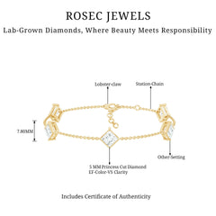Certified Princess Cut Lab Grown Diamond Wedding Chain Bracelet