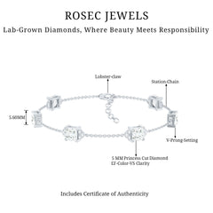 Princess Cut Lab Grown Diamond Station Chain Bracelet
