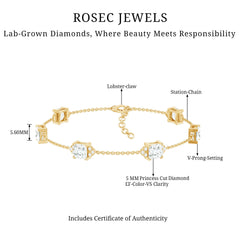 Princess Cut Lab Grown Diamond Station Chain Bracelet