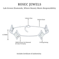 Certified Princess Cut Lab Grown Diamond Bridal Bracelet