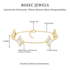 Certified Princess Cut Lab Grown Diamond Bridal Bracelet