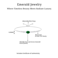 Certified 6X8 MM Oval Lab Grown Emerald Bolo Bracelet