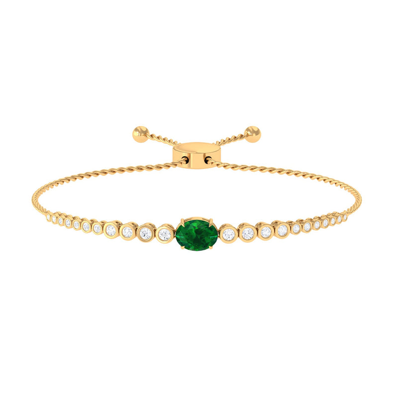 Certified 6X8 MM Oval Lab Grown Emerald Bolo Bracelet