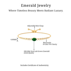 Certified 6X8 MM Oval Lab Grown Emerald Bolo Bracelet