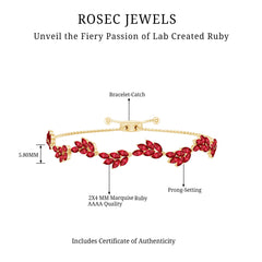 Marquise Lab Grown Ruby Leaf Bolo Bracelet