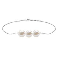 Cultured Freshwater Pearl 3 Stone Bracelet for Women