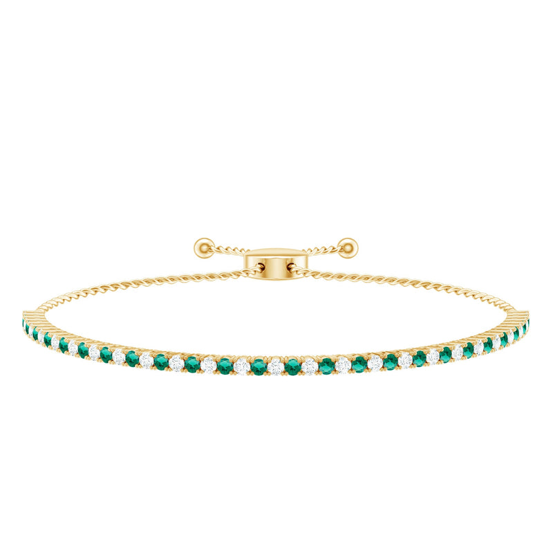 Certified Lab Grown Diamond and Emerald Bolo Bracelet For Wedding