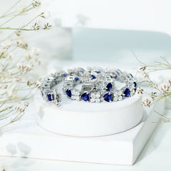 Heart Shape Lab Grown Blue Sapphire and Diamond Tennis Bracelet