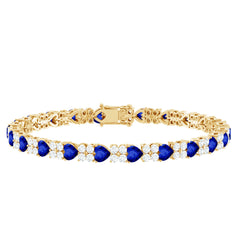 Heart Shape Lab Grown Blue Sapphire and Diamond Tennis Bracelet