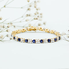 Heart Shape Lab Grown Blue Sapphire and Diamond Tennis Bracelet