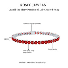Heart Shape Lab Grown Ruby Tennis Bracelet