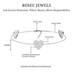 Pave Set Lab Grown Diamond Heart Bracelet for Women