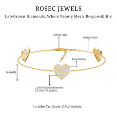 Pave Set Lab Grown Diamond Heart Bracelet for Women