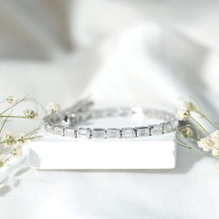 Emerald Cut 3X5 MM Lab Grown Diamond Tennis Bracelet in Bezel Setting