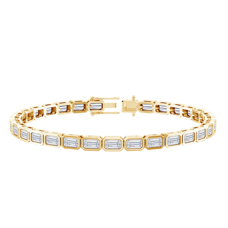 Emerald Cut 3X5 MM Lab Grown Diamond Tennis Bracelet in Bezel Setting